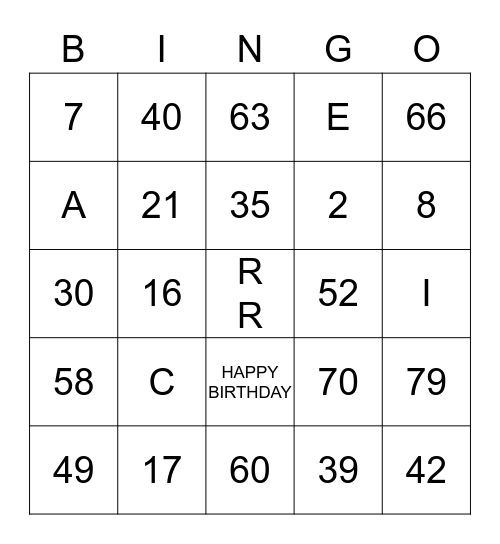 CARRIE'S BINGO CARDS Bingo Card