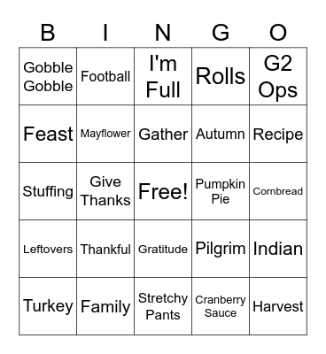 G2 Ops Thanksgiving Bingo Card