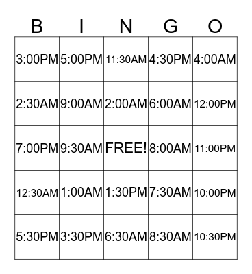 Time Bingo Card