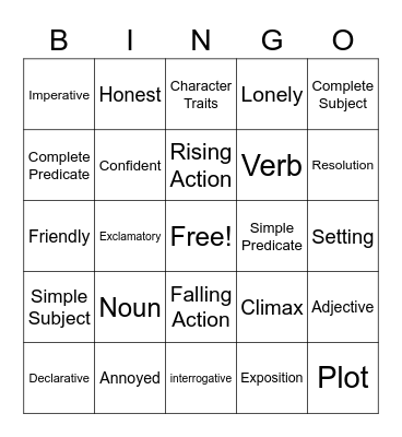 ELA Bingo Card