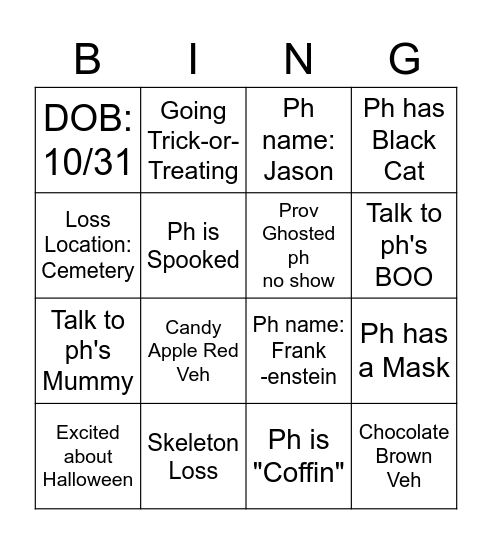 Geicoween Bingo! Bingo Card