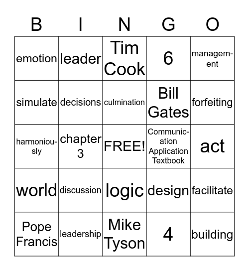 Chapter 3 Bingo Card