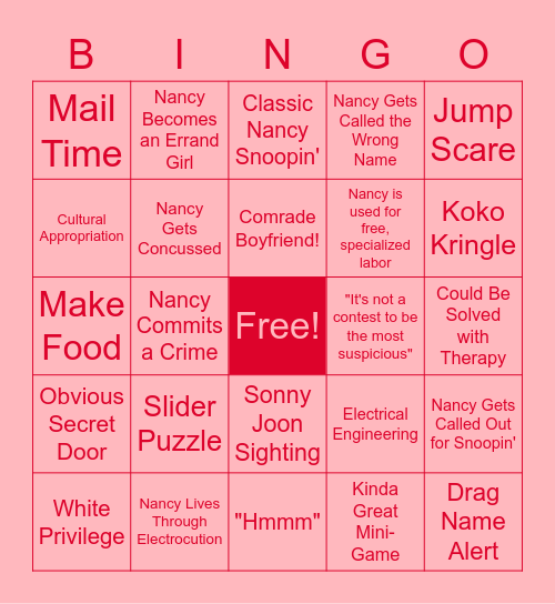 Mystery Monday - Nancy Drew - Danger By Design Bingo Card