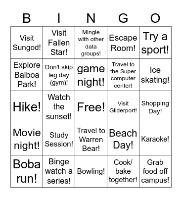 DS3 big/little bonding Bingo Card