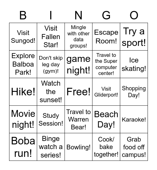 DS3 big/little bonding Bingo Card