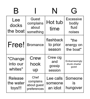 Below Deck Bingo Card