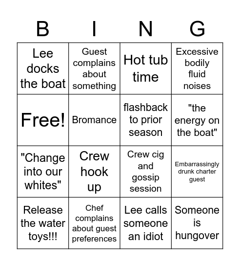 Below Deck Bingo Card