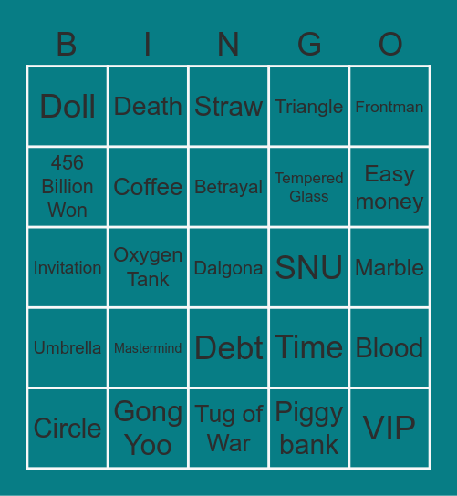 #FASquidGamesAndChill2021 Bingo Card
