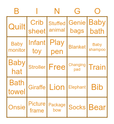 Jordan's Gift Bingo Card