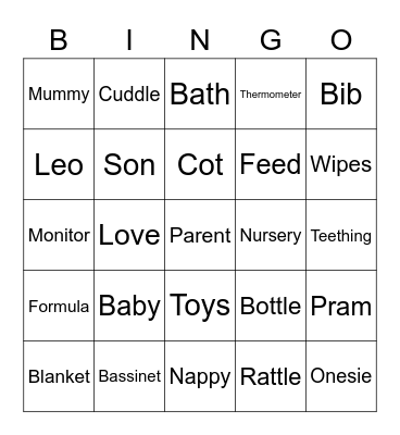 STACEY'S BABY BINGO! Bingo Card