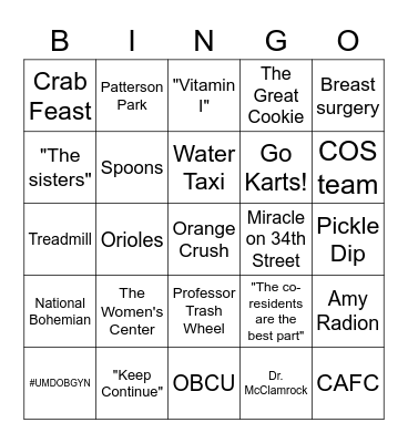 University of Maryland Bingo Card