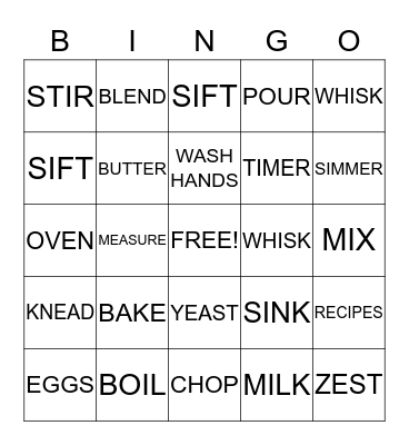COOKING  Bingo Card