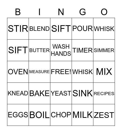 COOKING  Bingo Card