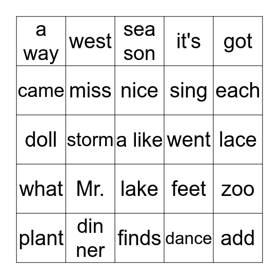 I -3-2 Bingo Card