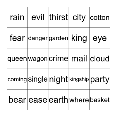 K-5 Bingo Card