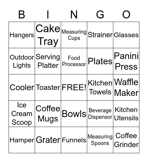 Bridal Shower Bingo Card