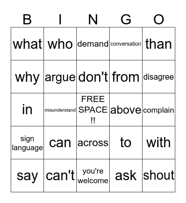 Vocabulary Bingo Card