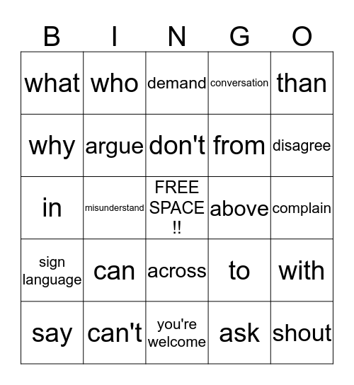 Vocabulary Bingo Card