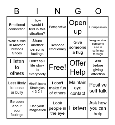 Empathy Bingo Card