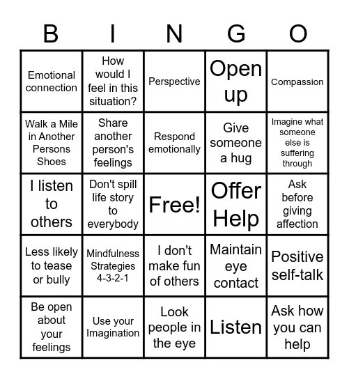 Empathy Bingo Card