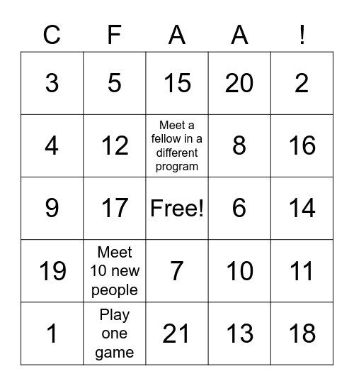 CFAA Bingo Card