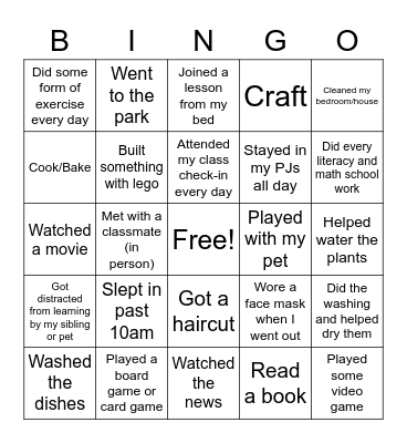Lockdown Bingo Card