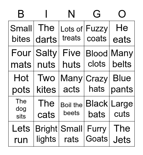 final /ts/ phrase level Bingo Card