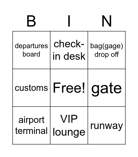 Airport Bingo Card