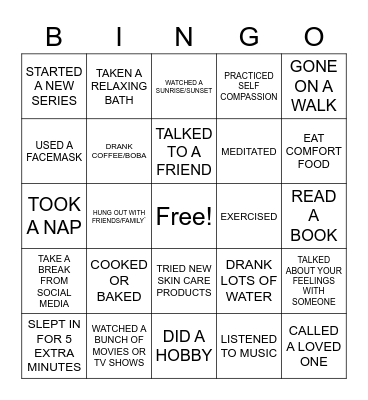 SELF CARE BINGO Card