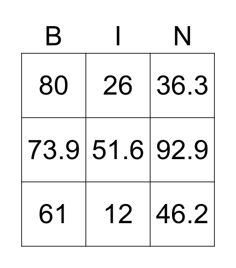 J 4  Rounding Decimals Bingo Card