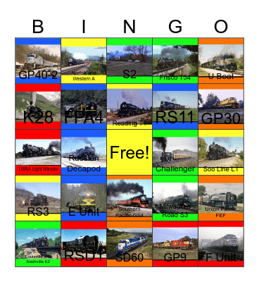 The American Railroad Bingo Card
