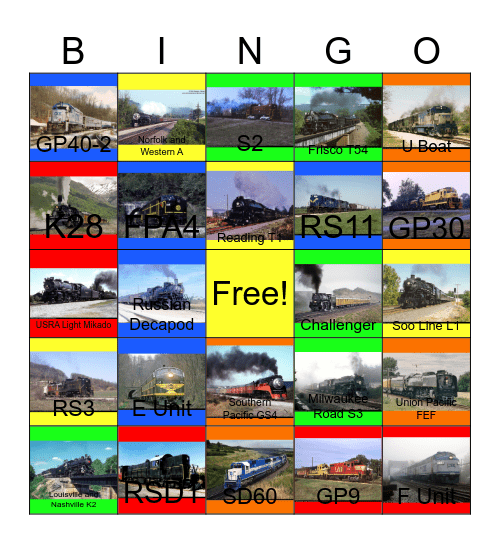 The American Railroad Bingo Card