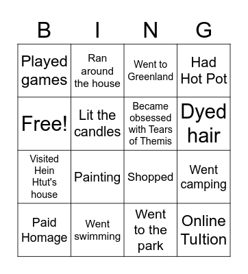Holiday Bingo Card