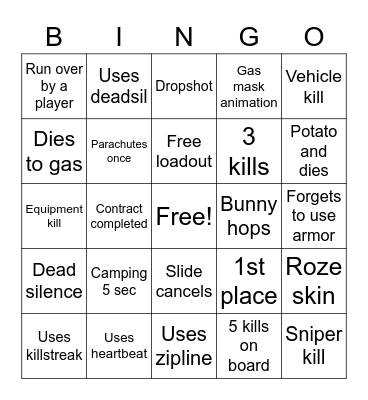 Warzone spectate bingo Card