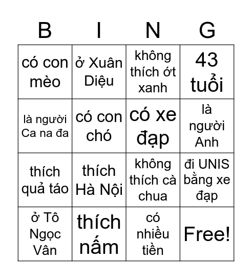 Đây là ai Bingo Card