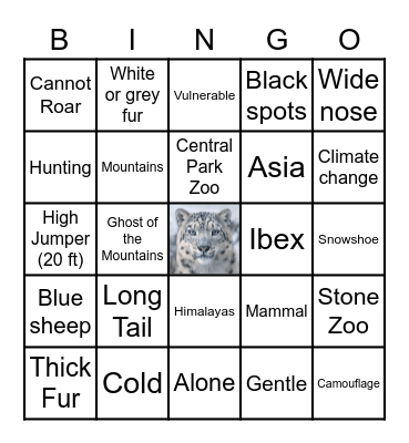 Snow Leopard Bingo Card