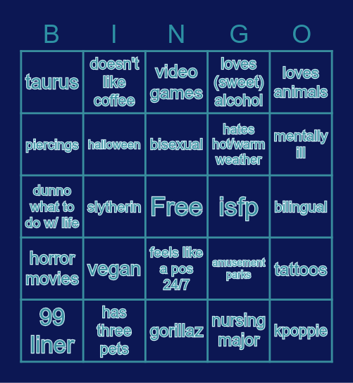 oliver's bingo Card