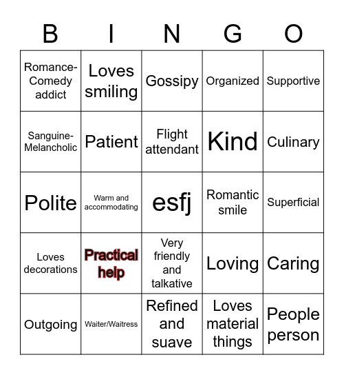 ESFJ MBTI Bingo Card