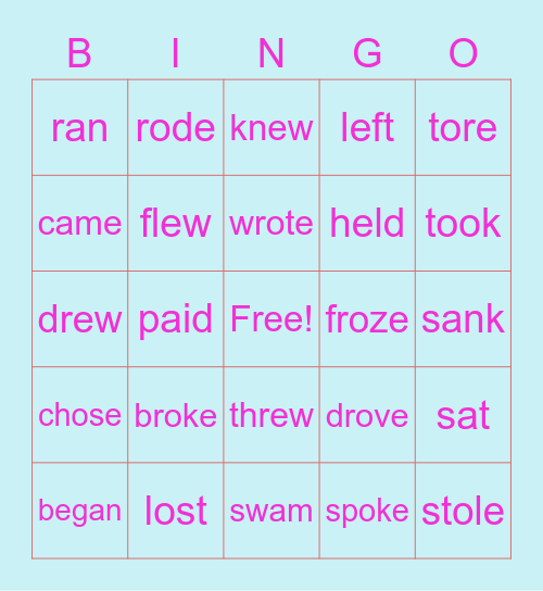 BINGO CARDS(past tense) Bingo Card