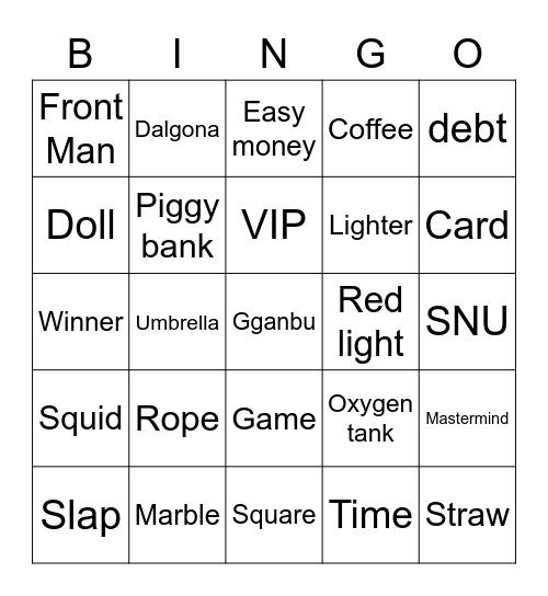 #FASquidGamesAndChill2021 Bingo Card