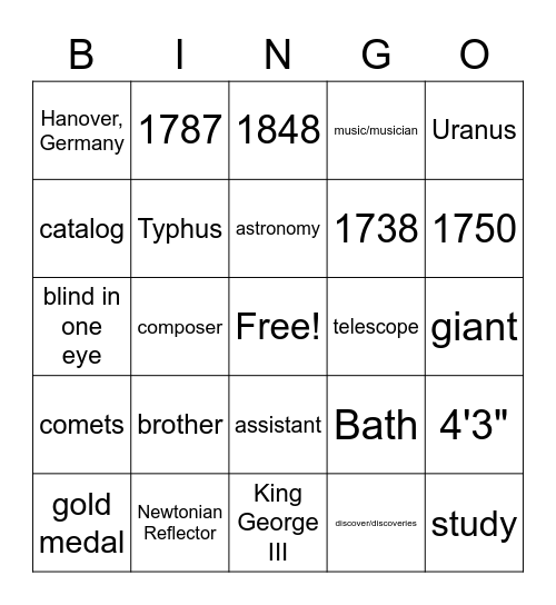 HERSCHEL LISTENING Bingo Card