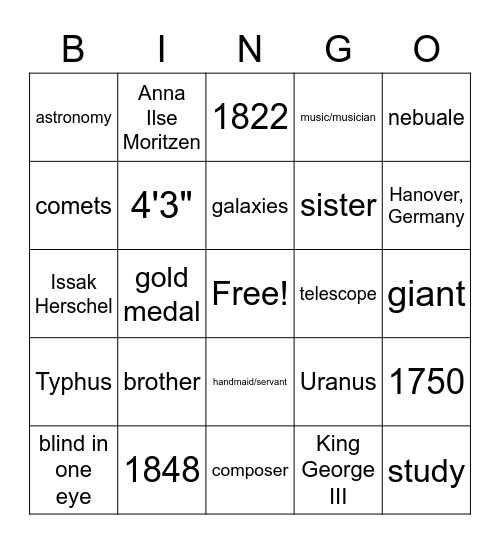 HERSCHEL LISTENING Bingo Card