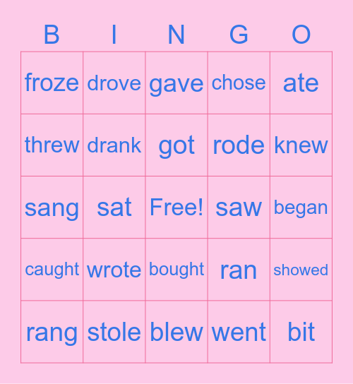 Likseang BINGO CARDS(past tense) Bingo Card