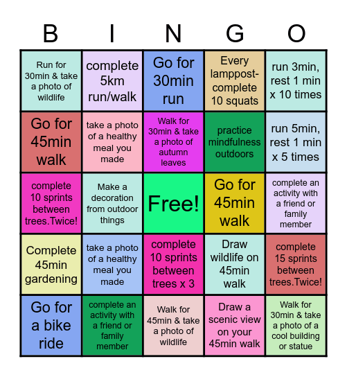 outdoor health & well-being Bingo Card
