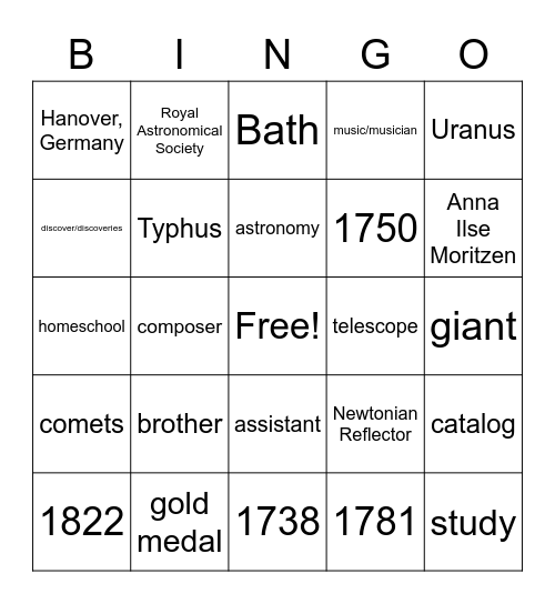 HERSCHEL LISTENING Bingo Card