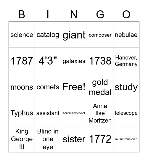 HERSCHEL LISTENING Bingo Card