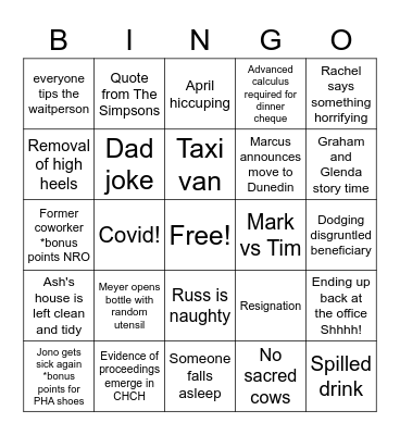 Holiday Party Bingo Card