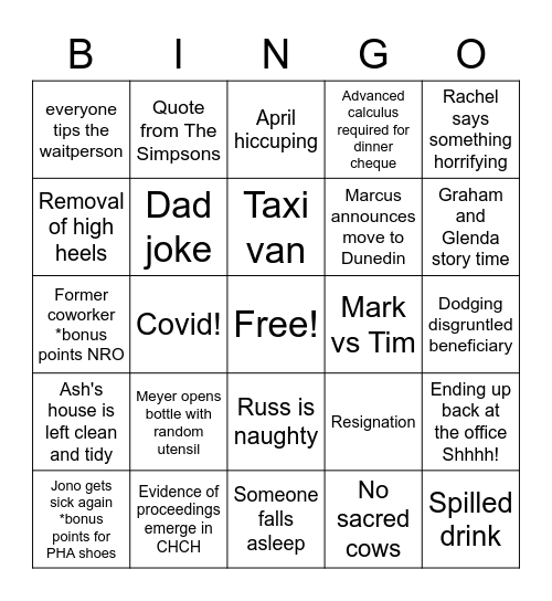 Holiday Party Bingo Card