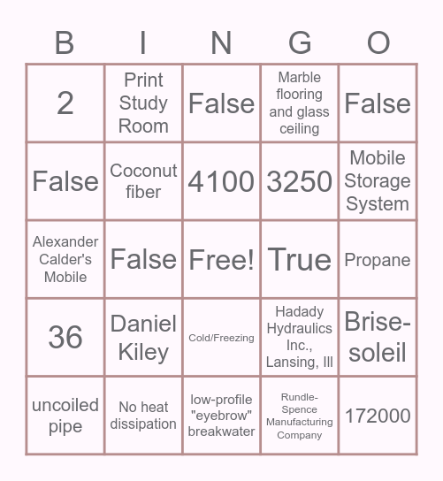 Quadracci Pavilion's MEPS systems Bingo Card