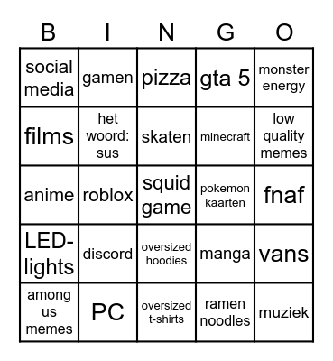ik hou van.... Bingo Card